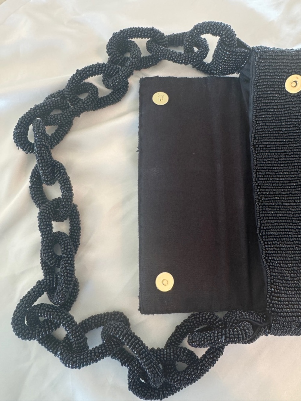 Anthropologie Fiona Black Beaded Shoulder Bag with Beaded Chain-Link Strap - Picture 3 of 11